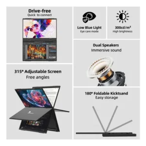 Monitor Portátil Duplo 15.6 Full Hdcom Bolsa Telas Dobráveis Preto - Imagem 4