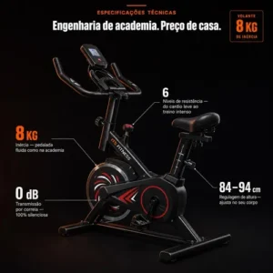 Bicicleta Ergométrica Spinning ITS Fitness Q5 com Roda de Inércia 8 kg e 6 Níveis de Resistência - Imagem 4