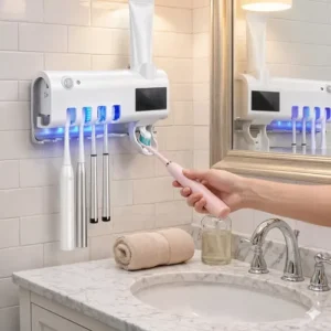 Dispenser Pasta De Dente Com Porta Escova Suporte De Parede Para 4 Escovas Branco Esterilizador Uv Ligeiro - Imagem 7
