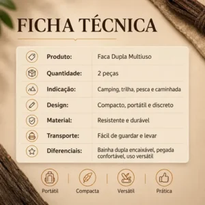 Faca Dupla Multiuso Com Bainha Afiada Pesca Camping Trilha - Imagem 11