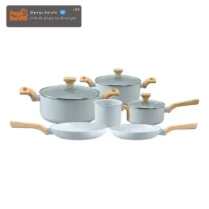 Conjunto de 6 Panelas Cerâmica Pratic Cook Indução Kit Antiaderente Soft Touch Mimo Style Cinza - Imagem 1