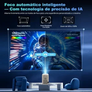Projetor Inteligente AOC T6Plus-EU Full HD 1080p com Wi-Fi 6, Bluetooth e Android 12 - Imagem 4