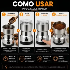Moedor De Café Elétrico Triturador De Grãos Sementes Temperos Especiarias Pimenta Sal Grosso Ervas Castanhas Alho Café Inox Multifuncional Alta Potência Moagem Rápida Uso Doméstico Black Raipe - Imagem 5