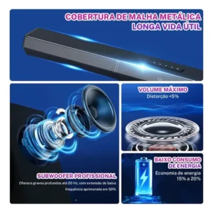 Caixa De Som Tv Sound Bar Subwoofer Home Theater 340W Gaonas Blutooth 5.3 2.1 Sem Fio Soundbar Barra De Som Cinema Para Smart Tvs, Graves Profundos E Aumento De Volume Com 3 Modos - Imagem 5