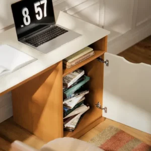 Escrivaninha Para Computador 115cm Com Porta E Nicho Mesa Home Office Escritório Quarto Estudo Notebook Moderna Canela Off White - Imagem 6