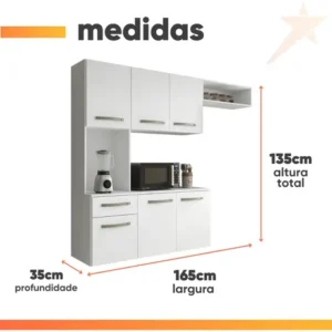 Armário de Cozinha Suspenso Branco 6 Portas Aramóveis com Prateleiras - Imagem 3