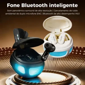 Fone De Ouvido Eletro Mex Sem Fio Série 44 Bluetooth 6.0 ,estojo Led Estilo Gamer, Som Potente + Até 7h De Bateria Earphone Pare, Funcionalidade De Tradução Por Ia, Jogos, Esportes, Fitness Branco - Imagem 7