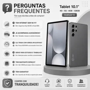 Tablet 10.1 4g 5g 6gb 128gb Android 13 Teclado Caneta Capa - Imagem 8