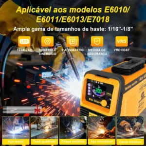 Máquina De Solda Inversora Portatil War Shark Bivolt 110v/220v Mma Tig Amarelo - Imagem 5