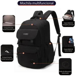Mochila masculina, mochila de viagem, com capacidade para laptop de 15,6 polegadas, ideal para ida à escola, impermeável, reforçada, para uso diário e deslocamentos. - Imagem 4