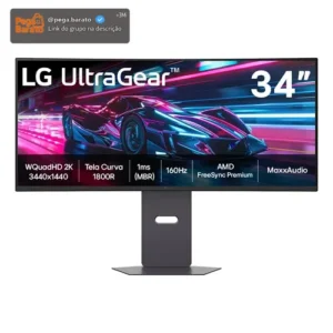 Monitor Gamer LG UltraGear Curvo 34G600A-B 34" QuadHD 2K, UltraWide 1800R, 160Hz, 1ms (MBR), AMD FreeSync Premium, HDR10, MaxxAudio - Imagem 1