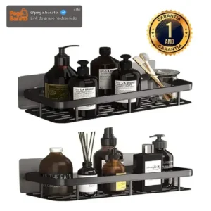 Kit 2 Suporte Porta Shampoo Sabonete Prateleira Banheiro Adesivo Parede Sem Furar Box Luxo Cor Preto Homeroarte - Imagem 1