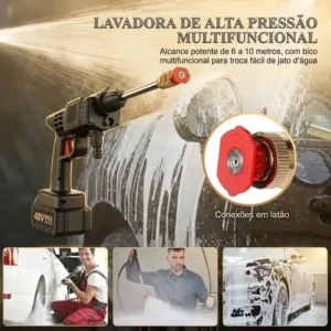 Lavadora de Alta Pressão Portátil Recarregável Maleta 2 Baterias Preto - Imagem 3