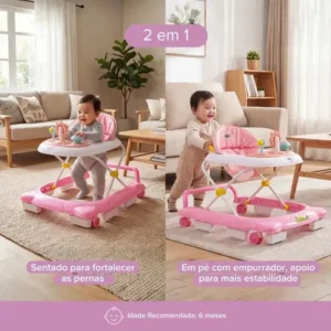 Andador Infantil Musical Para Bebê Empurrador Compacto 3 Ajustes de Altura La Bamba Maxi Baby - Rosa - Imagem 4