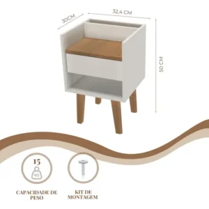 Mesa De Cabeceira By House Retrô Luxo Compacta 50cm Fosco Pes E Gaveta - Imagem 2