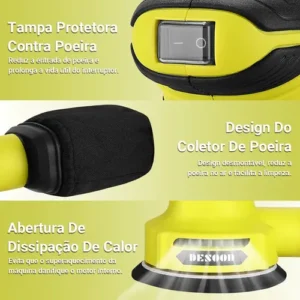 Lixadeira Orbital Elétrica 300w Real Profissional 125mm Com Auto Vácuo Coletor De Pó + 16 Lixas Kit Completo 220v Desoon - Imagem 10