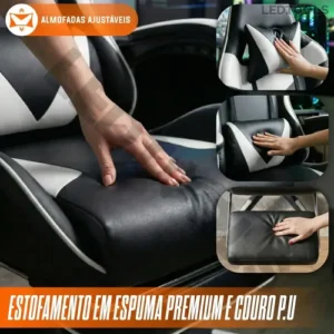 Cadeira de escritório Gamer ergonômica Reclinável Com Apoio dos Pés Branco Led Tools com estofado de couro sintético - Imagem 5