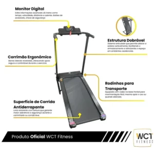 Esteira Elétrica Ergométrica Bivolt Ginastica Wct Fitness Cor Preto - Imagem 5