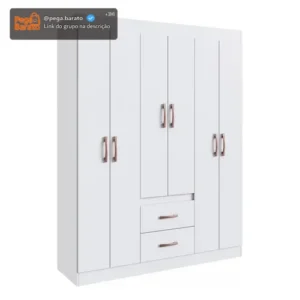 Guarda Roupa Solteiro 6 Portas 2 Gavetas Sidney Doripel Cor Branco - Imagem 1
