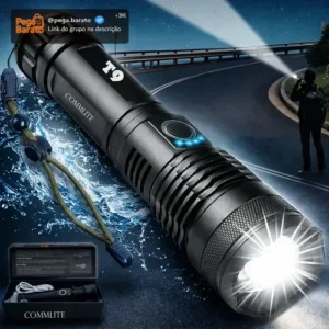 Lanterna Tática Militar T9 Mais Forte Do Mundo Profissional Lanterna Potente Led Mais Forte Do Mundo Acampamento Viajens Caça Camping - Commlite Branco Preto - Imagem 1