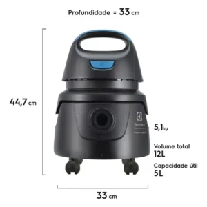 Aspirador de Pó e Água Electrolux Compacto Potente 1400W Função Sopro 12L total 5L útil protetor térmico AWD01 - Imagem 5