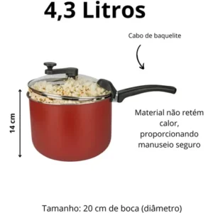 Panela Pipoqueira Grande Tampa Vidro Antiaderente Não Gruda - Imagem 6
