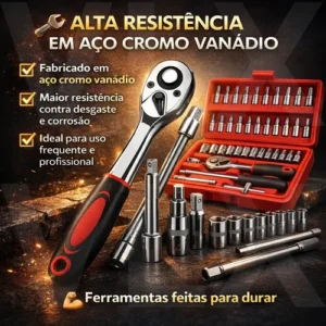 Kit Jogo De Soquete Catraca 1/4 Com 46 Peças Aço Maleta Novo - Imagem 7