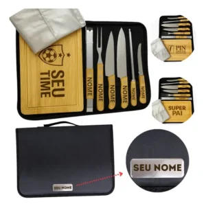 Kit Churrasco Personalizado Tábua Faca Garfo Nome Time Logo - Imagem 4