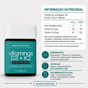 VITAMINA D3 + K2 Menaquinona-7 - Fórmula com Máxima Concentração e Biodisponibilidade - 60 Cápsulas - Imagem 7