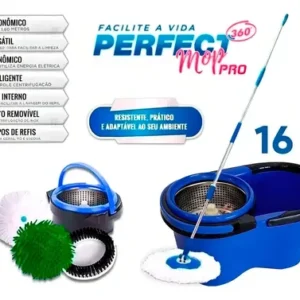 Esfregão Perfect Pro Mop 360° Balde Inox Cabo Longo Microfibra 16L - Imagem 3