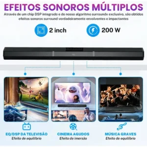 Caixa De Som Tv Sound Bar Subwoofer Home Theater 340W Gaonas Blutooth 5.3 2.1 Sem Fio Soundbar Barra De Som Cinema Para Smart Tvs, Graves Profundos E Aumento De Volume Com 3 Modos - Imagem 7