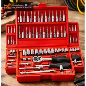 Kit Ferramentas Soquetes 46 Peças Com Catraca Reversível - Imagem 1