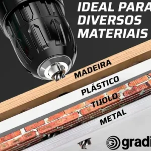 Parafusadeira Furadeira Sem Fio A Bateria 12V 3/8 Pol. 10mm Gradiente Profissional Com Maleta Brocas e Bits - Imagem 8