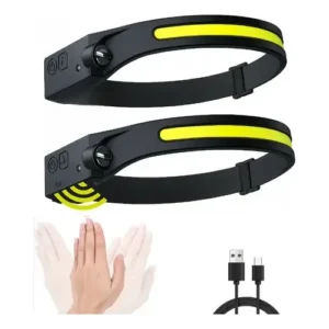 Kit 2 Lanternas de Cabeça LED Recarregáveis USB, com Sensor e Fita Ajustável - Imagem 1