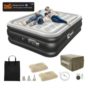 Colchão Inflável Queen Nepul Duplo Com 2 Travesseiro Inflável NE-999 cor Cinza - Imagem 1