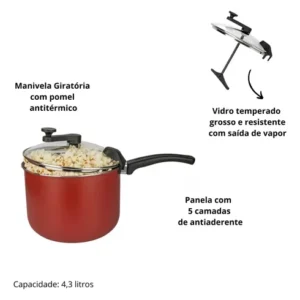Panela Pipoqueira Grande Tampa Vidro Antiaderente Não Gruda - Imagem 7