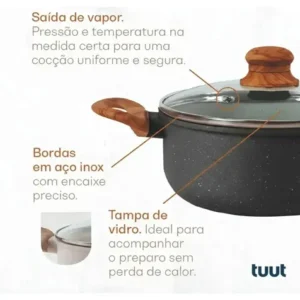 Jogo De Panelas Cerâmico Triplo Indução Tuut Ecoglid 5 Peças Cor Preto Granito - Imagem 2