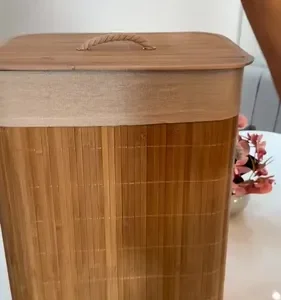 Cesto Organizador De Roupa Bambu Dobrável Retangular Com Tampa Forro e Alças 72 Litros Grande Capacidade Reforçado Caixa Organizadora para Brinquedos - Marca Camperluz - Imagem 12