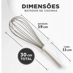 Fuê Fouet Batedor De Ovos Profissional 30cm Inox Cabo Branco - Imagem 3