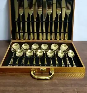 Kit 24 Talheres Luxo Premium Faqueiro Dourado Com Maleta - Imagem 2