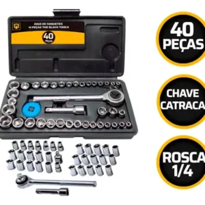Jogo De Brocas Buchas E Bits Com 300 Peças E Maleta + Kit Chaves Catraca Reversível 40 Peças The Black Tools - Imagem 4