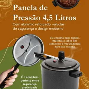 Panela de pressão 4,5 litros Alumínio Preta Segura Reforçada Cozimento Rápido Econômica Fechamento Interno - Imagem 3
