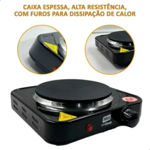 Fogão Elétrico de Mesa INMA 1 Boca para Viagem e Camping 1000W Preto - Imagem 8
