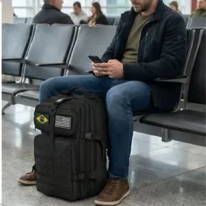 Mochila Tática Militar 50l Bagear Masculina Reforçada Impermeável Ideal Para Trabalho Viagem Camping Caça Pesca Com 2 Patch Bandeira Brasil Eua Cor Preta - Imagem 8