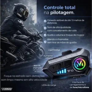 Fone De Ouvido Para Capacete Intercomunicador Bluetooth Headset Rgb Sem Fio Música GPS Chamadas Handsfree Alta Potência Woosh - Imagem 6