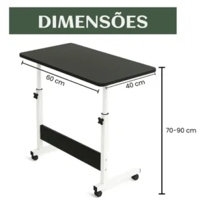 Mesa Lateral Ergonômica Multiuso Com Altura Regulavel E Rodinhas Mesinha Notebook Laptop Cama Sofá Ajustavel Cor preto Luvinco - Imagem 10