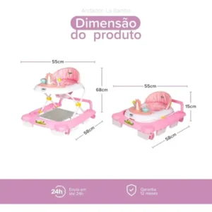 Andador Infantil Musical Para Bebê Empurrador Compacto 3 Ajustes de Altura La Bamba Maxi Baby - Rosa - Imagem 6