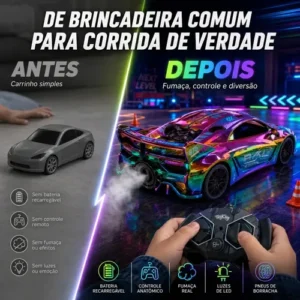 Carrinho Controle Remoto Recarregável Grande Solta Fumaça Luzes Farol Esportivo Cor Metalizado Led Drift Hyper Atacarejo Kids - Imagem 10