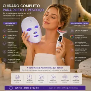 Kit Máscara Led Fototerapia 7 Cores + Massageador Facial Pro - Imagem 4