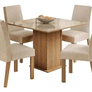Sala De Jantar Estofada Madesa Evelin Mesa Tampo Vidro Com 4 Cadeiras Cor Rustic/Crema/Imperial MDJA0401037GSIM - Imagem 3